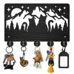 MAYJOYDIY Cat Mountain Moon Coat Rack Wall Mount Animal Starry Sky Wood Key Hooks for Wall 11.8×7.9inch Black Key Holder Hanger Wall Art Decor with 5 Alloy Hooks for Gift Hallway Entryway Kitchen