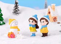 BHOOLU&GOOLU Sweety Lovers Snowman Couple Figurine Miniature- Style 31- (3 pcs/set)