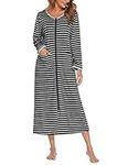 Ekouaer Women Long House Coat Zipper Front Robes Full Length Nightgowns with Pockets Striped Loungewear