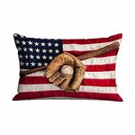 Mugod Pillow Case Old Baseball with USA American Flag,Throw Pillow Cover Decor for Sofa Bed Living for Girl Boy 20x30 Inches