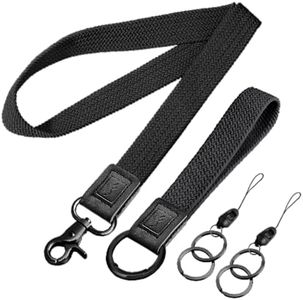 Fishent Stretchy Key Chain, Cute Keychain Wristlet, Upgraded Woven Wrist Lanyard for Keys, Key Chains for Women Men Car Keys ID Badges Card Wallet Phone, Black+Black