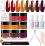 Aokitec 23 PCS Dip Powder Nail Kit - 8 Colors Fall Series Nail Dipping Powder Kit with Clear Build Powder Dip Base Activator Top Gel Dipping Powder Starter Kit for French Manicure Nail Art Kit