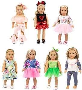 XFEYUE 7 Sets 18 inch Doll Clothes Gifts and Accessories, Mickey,Unicorn Doll Clothes Fit American18 inch Doll