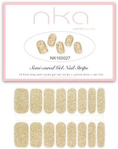 NKA Semi Cured Gel Nail Polish Strip -16 Extra Long Double Ended Nail Wraps -Nail Stickers -UV Lamp Curing- GOLDEN GLAM