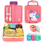 Lehoo Castle Lunch Box for Kids, 1300ml Toddler Bento Box Lunch Containers with 4 compartments, Kids Bento Lunch Box with Sauce Jar/Spoon & Fork