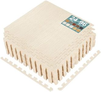 Sorbus 96 Sq. Ft. Wood Grain Floor Tiles Foam Mat EVA Interlocking Mats Tile 3/8-Inch Thick Flooring Wood Puzzle Exercise Mats w/Borders - Home Playroom Basement, Apartment, Trade Show, Baby, Dance