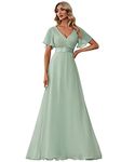 Ever-Pretty Women's Double V-Neck Short Flutter Sleeves Empire Waist Elegant Chiffon Long Evening Gowns Dresses Mint Green 14UK