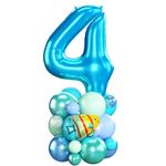 Number 4 Balloon Blue Ocean Under the Sea 40 Inch Number Four Foil Balloons Tower Set with Shark Bubble Fish for Boys 4th Birthday Party Decor Blue Green Underwater World Digital Mylar Balloon Stack