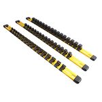 ABN Yellow Aluminum SAE Socket Holder Rail 3pc Set – 1/4in, 3/8in, 1/2in Tool Socket Organizer Rails with Clips