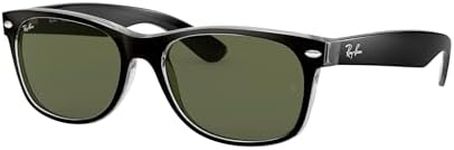 Ray-Ban RB2132 New Wayfarer Square Sunglasses, Black On Transparent/G-15 Green, 52 mm