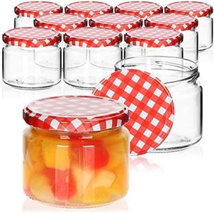 COM-FOUR® 12x Bocaux à conserves à capuchon à vis en damier rouge/blanc, Ø 82 mm - pot confiture - petit pot verre
