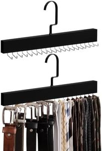 StorageWorks Tie Hanger with 20 Swivel Hooks, 2 Pack Wooden Hanger, Black