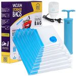 ABOUT SPACE 10 Pack 2-XJumbo/2Jumbo/2Large/2Medium/2Small| Vacuum Bags for Clothes with Pump (Hand & Electric)| Ziplock Bags for Travel Packing | Reusable Comforters,Cloth Organizer for Storage (Blue)