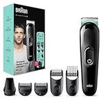 Braun 6-in-1 All-In-One Series 3, Male Grooming Kit With Beard Trimmer, Hair Clippers & Precision Trimmer, 5 Attachments, Gifts For Men, UK 2 Pin Plug, MGK3221, Black/Volt Green