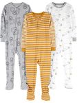 Simple Joys by Carter's Toddlers and Baby Boys' Snug-Fit Footed Cotton Pajamas, Pack of 3, Gold Stripe/Grey Lion/White Rhino, 4T