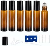 6 Pack Essential Oil Roller Bottles, 10ml Roller Balls for Essential Oils, Amber Glass Roller Bottles, Roll on Bottles with Stainless Steel Roller Balls, Labels, 1*Openers, 1*Funnels, 1*Dropper