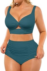 SHAPELLX Women High Waisted Bikini Two Piece Swimsuit Tummy Control Twist Front Push Up Bathing Suit Adjustable Bikini Sets (Green, Small)