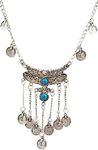 Mehrunnisa Oxidized Silver Tone Turquoise Coin Charm Necklace for Women (JWL994)