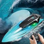 OBEST Remote Control Boat 2.4GHz RC Boat 25KM/H High Speed RC Racing Boat with Lights 2 Batteries Anti-Collision, Swimming Pools/Lakes/Ponds Toys Gifts for Adults and Children