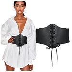 JASGOOD Women's Lace-up Corset Elastic Waist Belt Tied Waspie Wide Belt Black Halloween Costume,Black,M