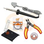 Electronic Spices 5 IN 1 60Watt soldering Iron, cutter, desolder wire, solder wire, solder stand Starter kit for beginners