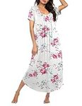 Ekouaer Long Flowy Night Gown Soft Short Sleeve Night Dress Round Neck Lightweight Long Nightgowns Plus Size Night Shirts Sleepwear Charming Rose XXL