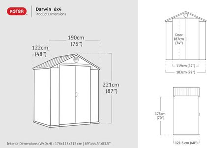 Keter Darwin 6x4ft Outdoor Garden Storage Shed – Brown Wood Look, Double Door, All-Weather, Fade-Free