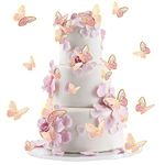 30Pcs Butterfly Cake Decorations 3D Butterfly Cake Topper Decorations Mixed Size Butterfly Cupcake Toppers for Birthday Wedding Party Cake Wall Party Food Decorations (Pink)