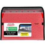 Five Star 7 Pocket Expanding File Organizer, Plastic Expandable File Folders with Customizable Tabs & Clear Cover, Holds 11" x 8-1/2", Zipper Closure, Fire Red (72705)