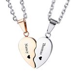 INBLUE Personalized Couple Necklace Custom Engraving Name Date Matching Pendant for Girlfriend Boyfriend Stainless Steel Broken Heart Him and Her Friendship Lover Relationship Anniversary (Rose-Gold)