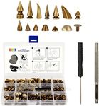 150-Piece Bronze Spikes and Studs Set, 13 Assorted Shapes with Screws, Phillips Screwdriver, Hole Punch Tool, and Plastic Storage Case for Crafts and Clothing Decorations