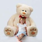 HollyHOME Giant Teddy Bear Stuffed Animal 4 ft Huge Teddy Bear Plush with Embroidered Paws Cuddly Toy for Girlfriend and Kids 48 inches Beige