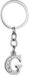 AK Store English Alphabet Letter Silver Metal Keychain with Crystal Stones, for Car Bike Men Women Keyrings (Letter G)