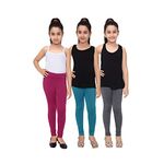 Robinbosky Premium Girls Leggings Grey, Blue and Pink Value Combo Pack of 3 (7-8 Years, Antra Mel, Peacock Blue and Rani Pink)