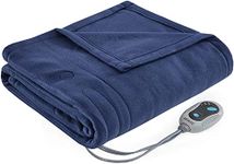 Beautyrest - Heated Electric Blanket Fleece Throw Shoulder and Neck Wrap - Ultra Soft and Warm Hypoallergenic Fleece - Solid Navy Blue - 50x60 inches - 5 Yr Warranty