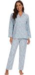 CHUNG Women Flannel Pajamas Set Long Sleeve Shirt Pants S-XL Sleepwear Button Down Cute Pattern,Green Flower,L