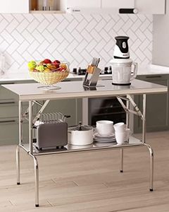 RIEDHOFF Stainless Steel Folding Table 48" x 24" with Undershelf, [NSF Certified][Heavy Duty] Commercial Kitchen Prep Table for Home, Restaurant, Hotel