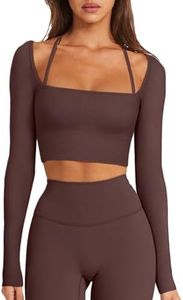Womens Halter Long Sleeve Workout Top Sexy Cropped Going Out Coffee X-Large