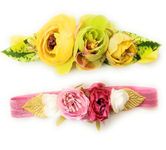 CRAnsh Creations;Crafted with Love Handmade Floral cotton blend head bands for newborn baby girls (0-2 years) clothing accessories Pack of 2 (Pink yellow, S)