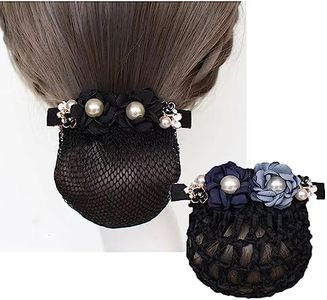 Leadigol Hair Clip, 2Pcs Women Hair Snood Net Bun Cover Knit Hairnet, Black Mesh Work Hairnets for Girls, Flower Pearl Hairpins, Retro Headdress, Size 9.8*3.9cm