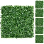 Yaheetech Artificial Boxwood Hedge Panels, 12PCS Faux Ivy Leaf Screening Privacy Hedging Fence Wall Landscaping, Garden Home Balcony, Indoor/Outdoor Decoration, 50x50cm, w/White Flowers