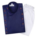 superminis Boys Cotton Side Button Open Kurta With Elastic Pyjama Set - Mandrin Collar, Multi Slit, Asymmetric Hem, Full Sleeves, Side Button Embellish (6-7 Years, Blue)