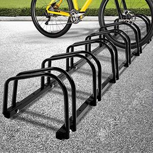 Monvelo 6 Bike Stand Outdoor Bicycle Floor Parking Rack Indoor for Garage Storage,Fits 16inch 18inch 20inch 24inch 26inch 27.5inch 29inch Kids Mountain Bicycle Speed Cycling City Bikes Wheel,Black