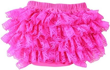 Wennikids Ruffled Lace Baby Diaper Bloomer Covers for 0-24M Small Hot Pink