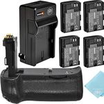 Battery Grip Kit for Canon EOS 70D, EOS 80D, EOS 90D Digital SLR Camera Includes Vertical Battery Grip BG-E14 Replacement + Qty 4 BM Premium LP-E6 Batteries + Rapid AC/DC Charger