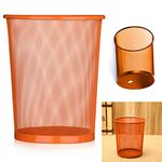 ARA CHOICE Colourful Metal Mesh Waste Bin Rubbish Paper Net Basket Home Office Durable and easy to use Recycling Bin for Bedrooms Multi Colour. (Orange)