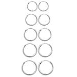 Elicola Set of 5 Pairs of Hoops Earrings in 925 Sterling for Women Men Small Round Mini Sleeper Cartilage Earrings Hypoallergenic 8/10/12/14/16mm