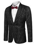 COOFANDY Mens Paisley Jackets Blazer Retro Jacket Slim Fit Tuxedo Suit Smart One Button Dinner Coat Wedding Party Black XL