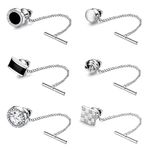 FIOROYAL 6Pcs Tie Tacks for Men Tie Pin with Chain 14K Gold Plated Tie Tack Clutch for Wedding Birthday Anniversary Business Accessory(Silver)