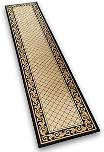 Collections Etc Floral Scroll Basket Weave Rug with Skid-Resistant Backing, Midnight, 26" X 120"